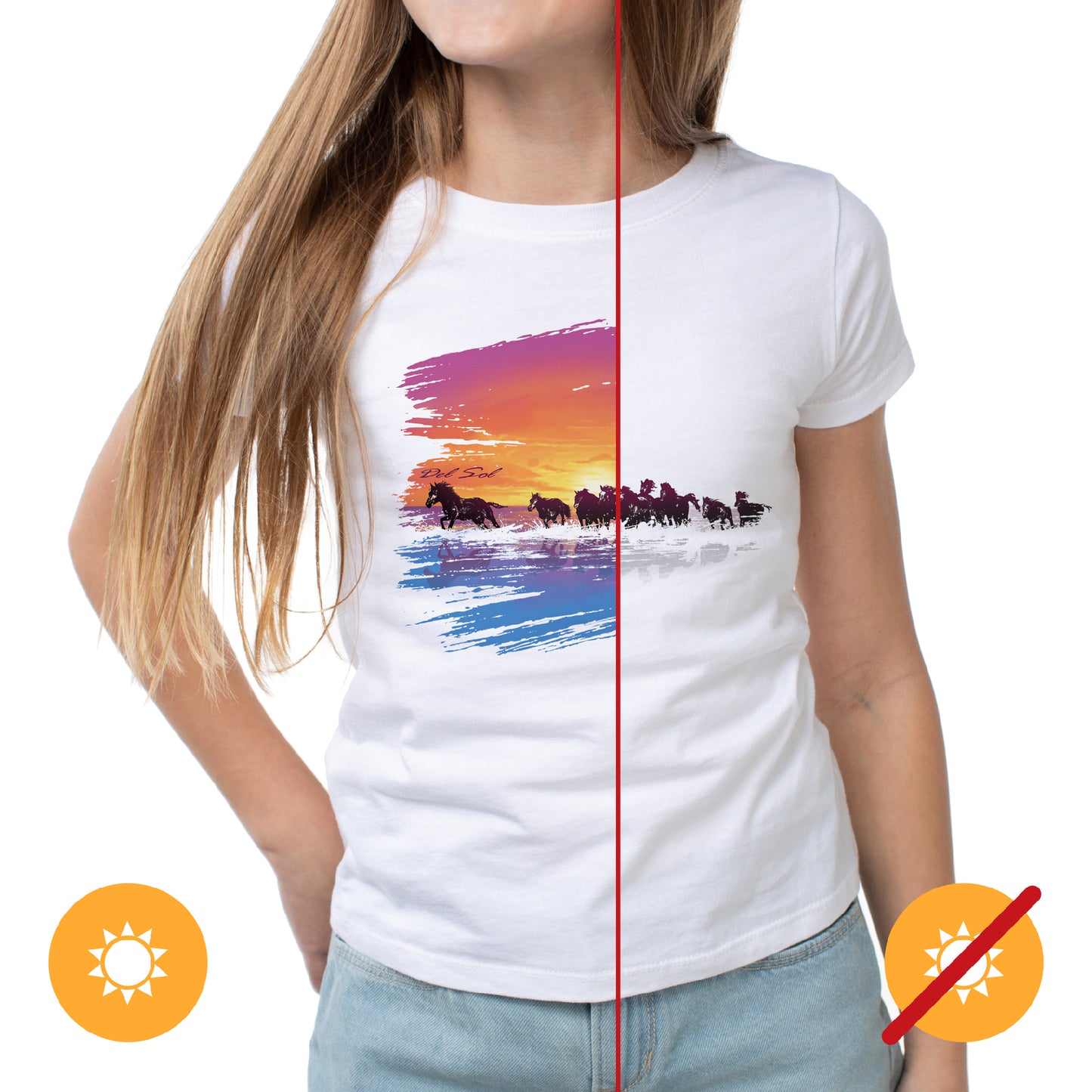 DelSol Girls Crew Tee - Wild Horse - White