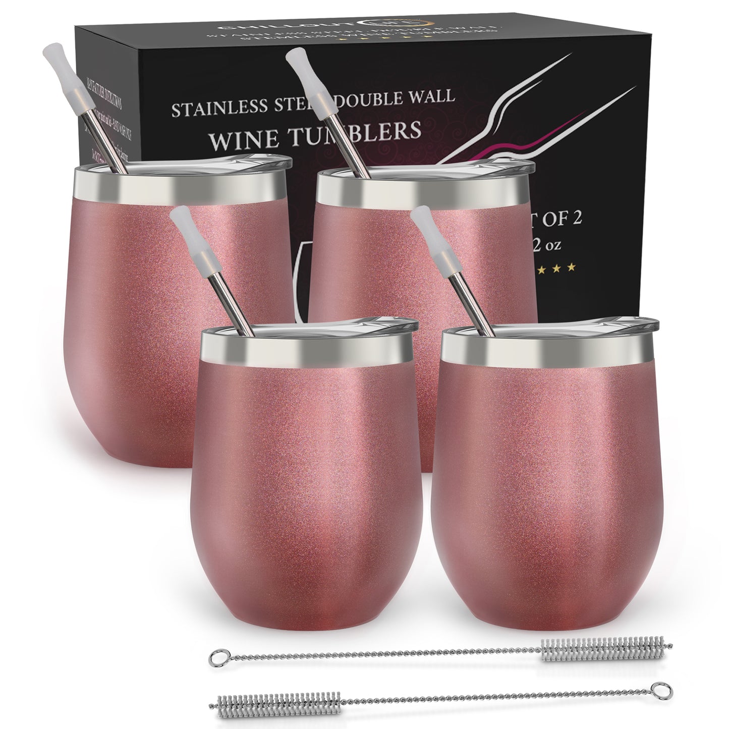 Stainless Steel Double Wall Wine Tumbler - Rose Gold