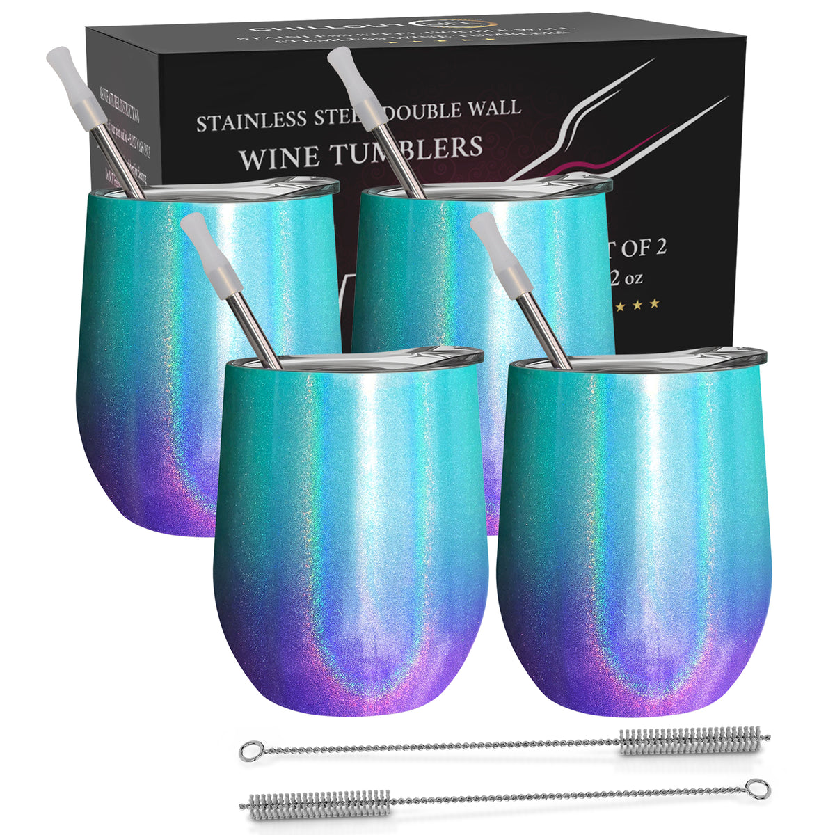 Stainless Steel Double Wall Wine Tumbler - Mermaid Sparkle