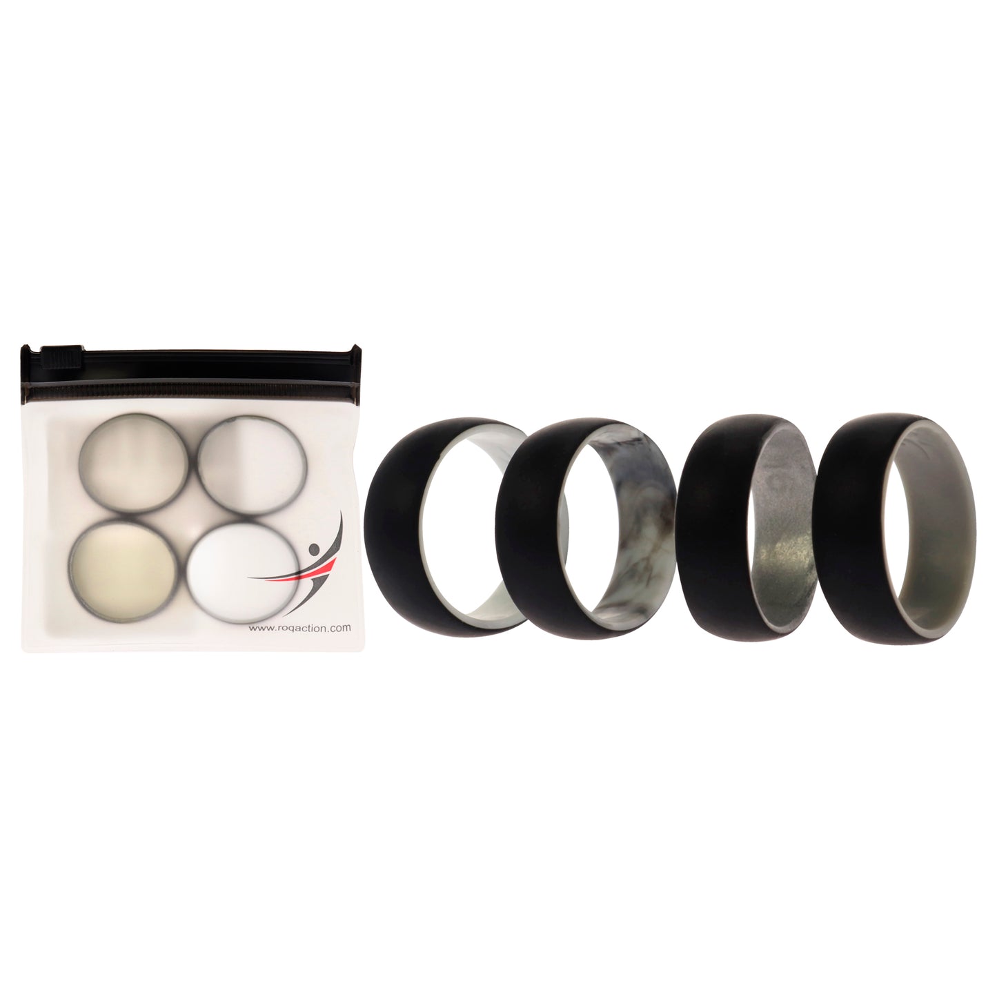 ROQ Silicone Wedding 2Layer Dome Ring Set - Black-Marble