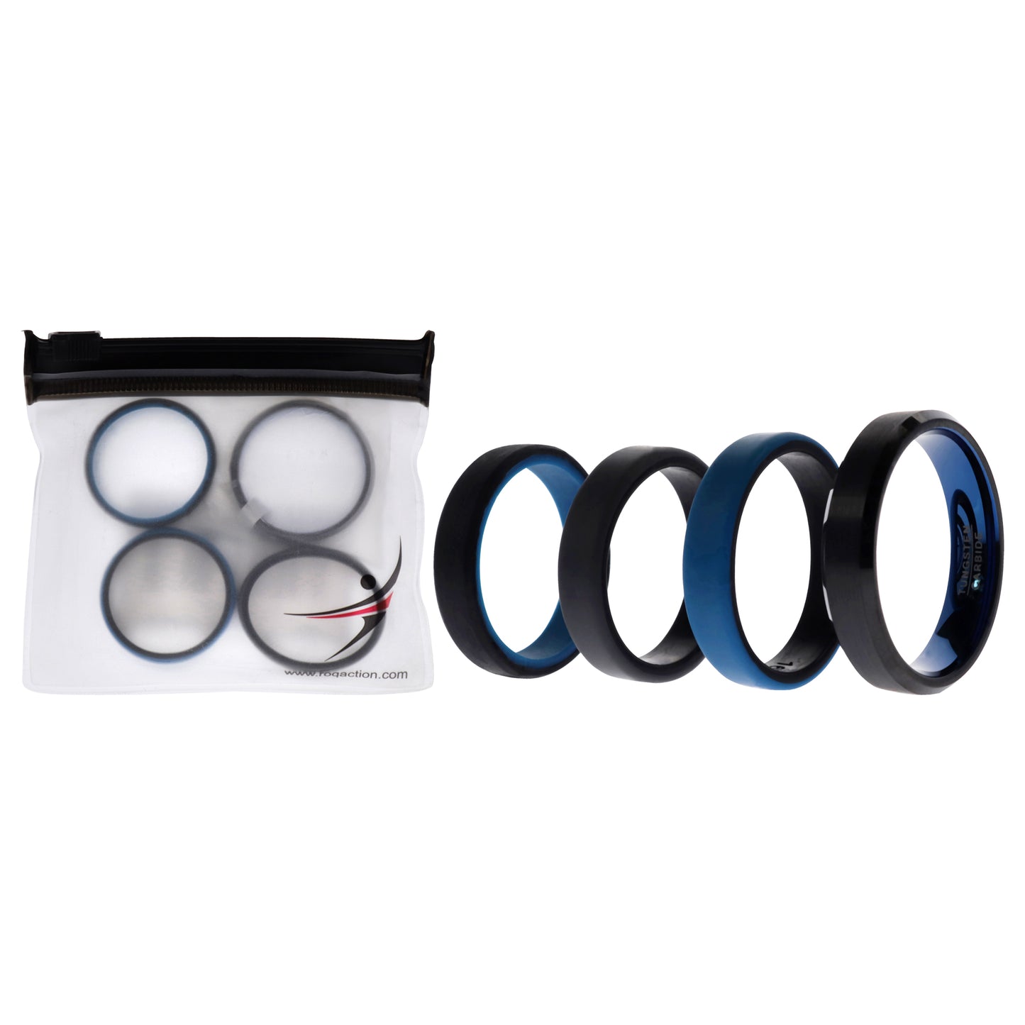 ROQ Silicone Wedding Twin Beveled 8mm Ring Set - Blue
