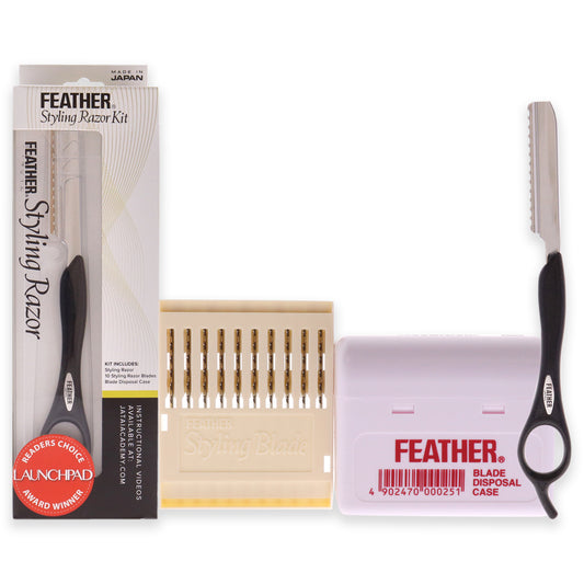 Feather Styling Razor Kit by Jatai for Unisex - 3 Pc 1Pc Styling Razor, 10 Feather Standard Blades, 1Pc Blade Disposal Case