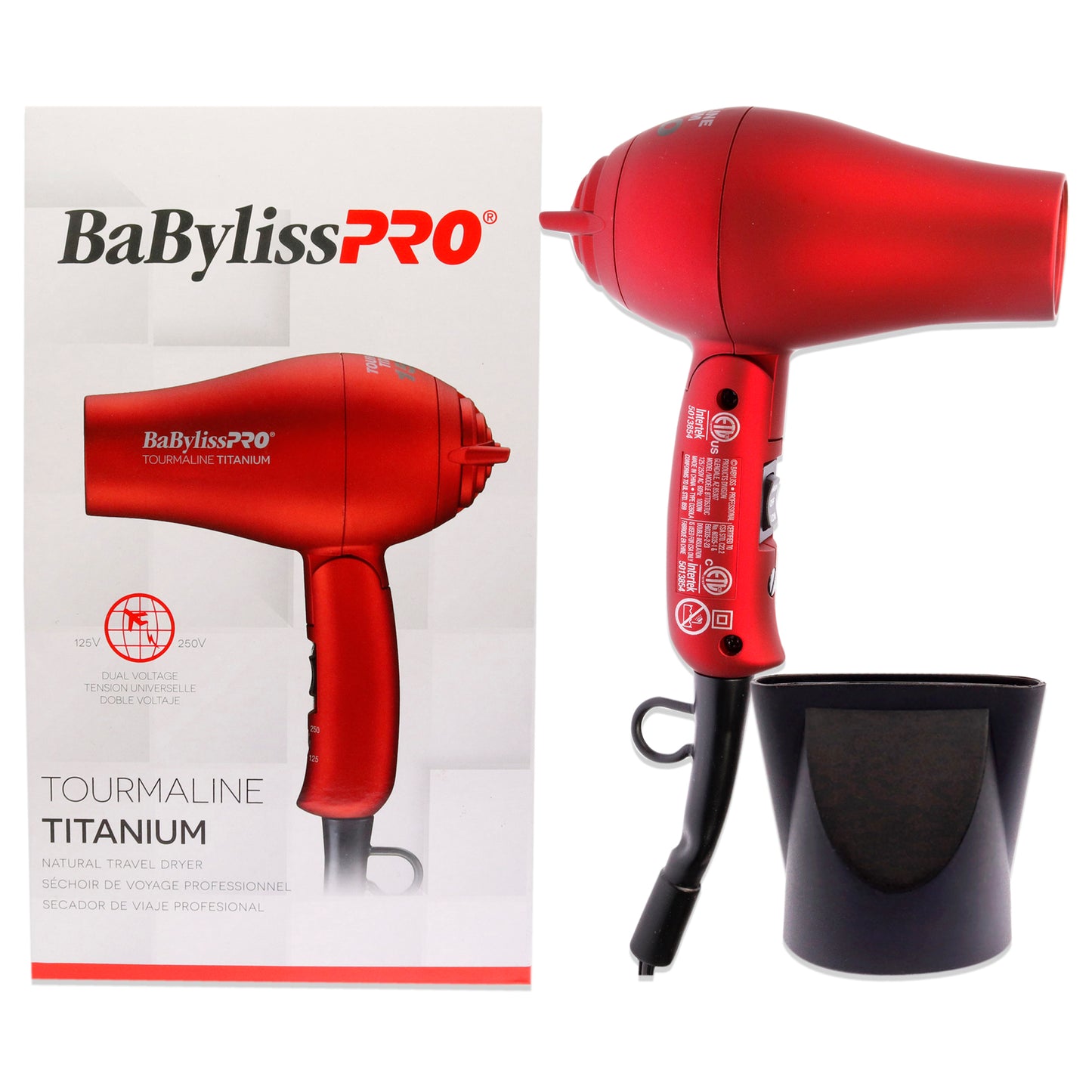 BaByliss PRO TT Tourmaline Titanium Travel Hair Dryer - BTT053TUC - Red