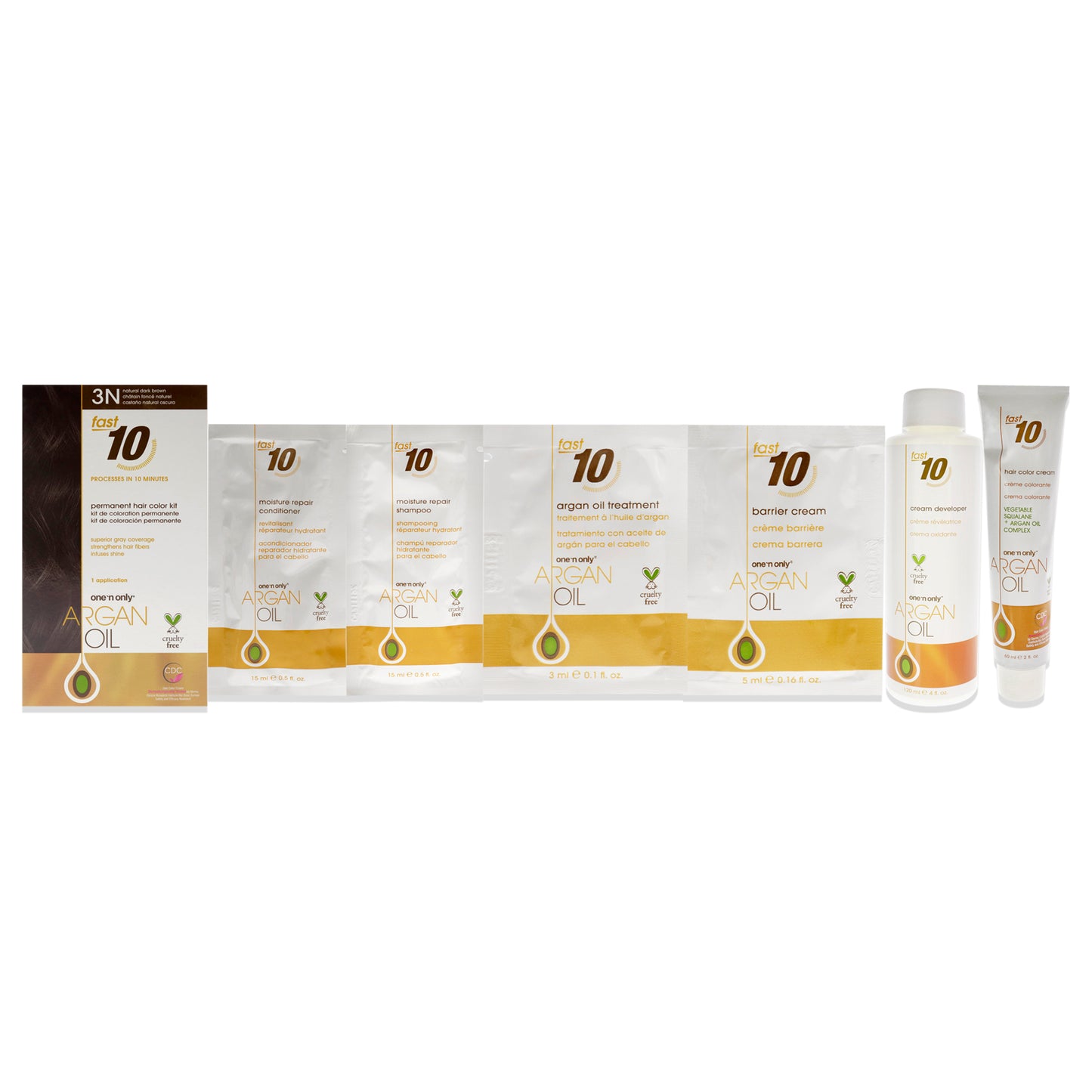 Argan Oil Fast 10 Permanent Hair Color Kit - 3N Natural Dark Brown