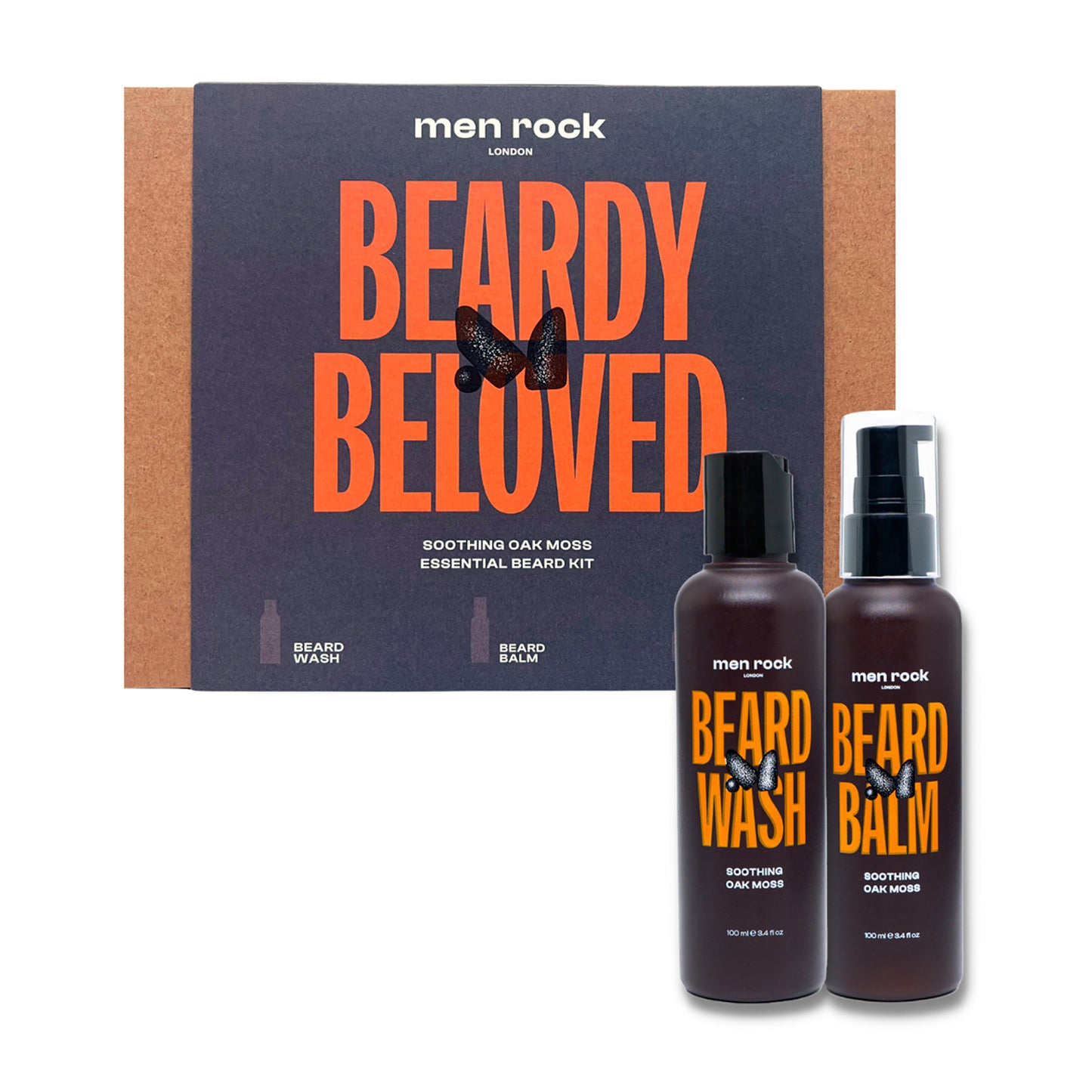 Beardy Beloved Soothing Duo - Oak Moss by Men Rock for Men - 2 Pc 3.4oz Beard Wash - Oak Moss, 3.4oz Beard Balm - Oak Moss