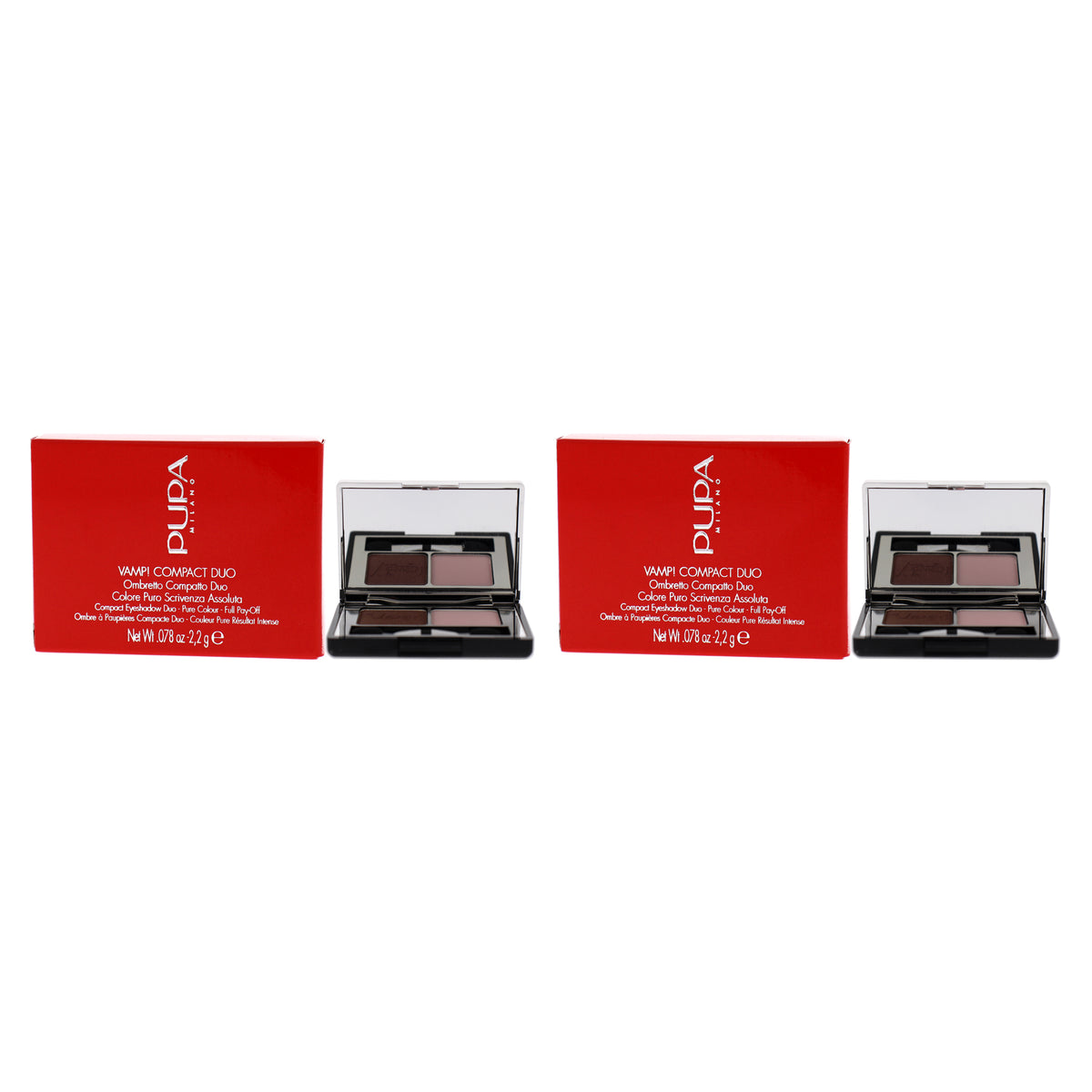 Vamp! Compact Duo Eyeshadow - 003 Soft Mauve by Pupa Milano for Women - 0.078 oz Eye Shadow - Pack of 2