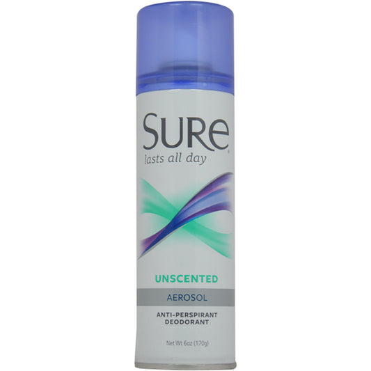 Aerosol Anti-Perspirant and Deodorant - Unscented by Sure for Unisex - 6 oz Deodorant Spray