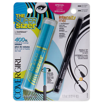 The Super Sizer Mascara and Intensify Me! Liquid Liner by CoverGirl for Women - 2 Pc 0.4oz The Super Sizer Mascara - 800 Very Black, 0.03oz Intensify Me! Liquid Liner - 300 Intense Black