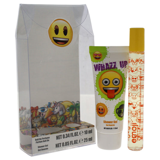 Whazz Up by Emoji for Kids - 2 Pc Mini Gift Set 0.34oz Rollerball Perfume, 0.85oz Shower Gel