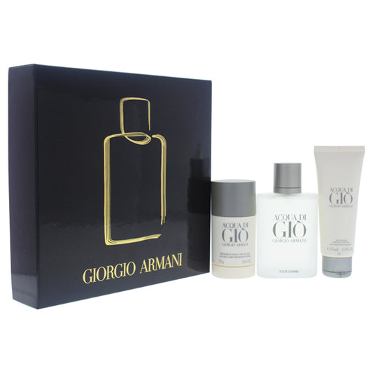 Acqua Di Gio by Giorgio Armani for Men - 3 Pc Gift Set 3.4oz EDT Spray, 2.6oz Alcohol Free Deodorant Stick, 2.5oz All Over Body Shampoo