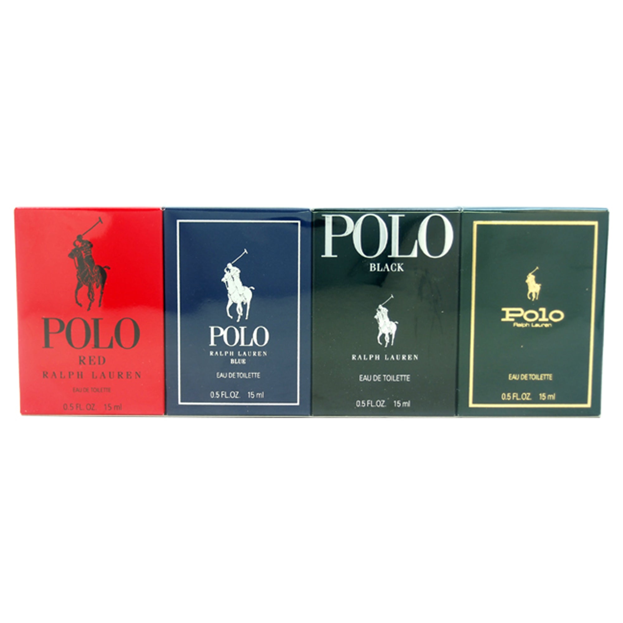 Polo Variety by Ralph Lauren for Men - 4 Pc Mini Gift Set 0.5oz Polo Red EDT Splash, 0.5oz Polo Blue EDT Splash, 0.5oz Polo Black EDT Splash, 0.5oz Polo EDT Splash