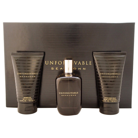 Unforgivable by Sean John for Men 3 Pc Gift Set 4.2oz EDT Spray, 3.4oz Shower Gel, 3.4oz After Shave Balm