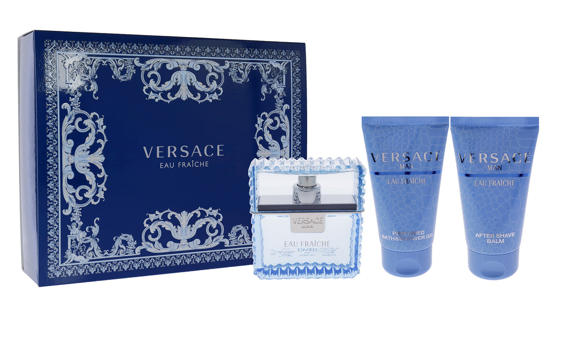 Versace Eau Fraiche by Versace for Men 3 Pc Gift Set 1.7oz EDT Spray, 1.7oz Bath and Shower Gel, 1.7oz After Shave Balm