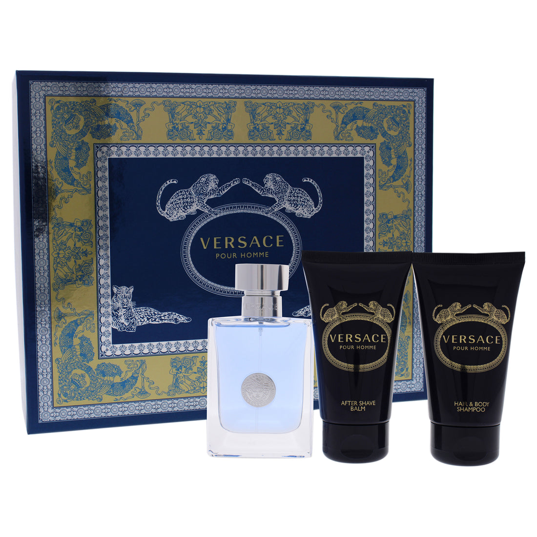 Versace Pour Homme by Versace for Men 3 Pc Gift Set 1.7oz EDT Spray, 1.7oz Hair and Body Shampoo, 1.7oz After Shave Balm