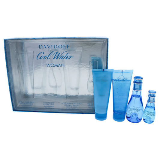 Cool Water by Davidoff for Women - 4 Pc Gift Set 1.7oz EDT Spray, 2.5oz Gentle Shower Breeze, 2.5oz Moisturizing Body Lotion, 0.5oz EDT Spray
