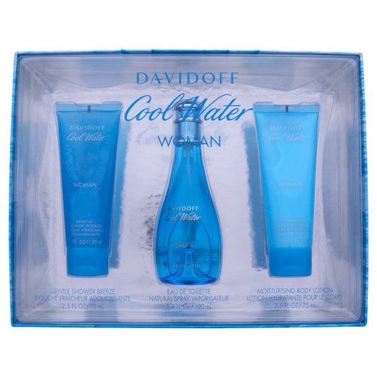Cool Water by Davidoff for Women - 3 Pc Gift Set 3.4oz EDT Spray, 2.5oz Gentle Shower Breeze, 2.5oz Moisturizing Body Lotion