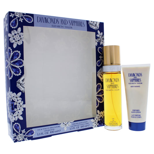 Diamonds and Sapphires by Elizabeth Taylor for Women 2 Pc Gift Set 3.4oz EDT Spray, 3.4oz Perfumed Body Lotion