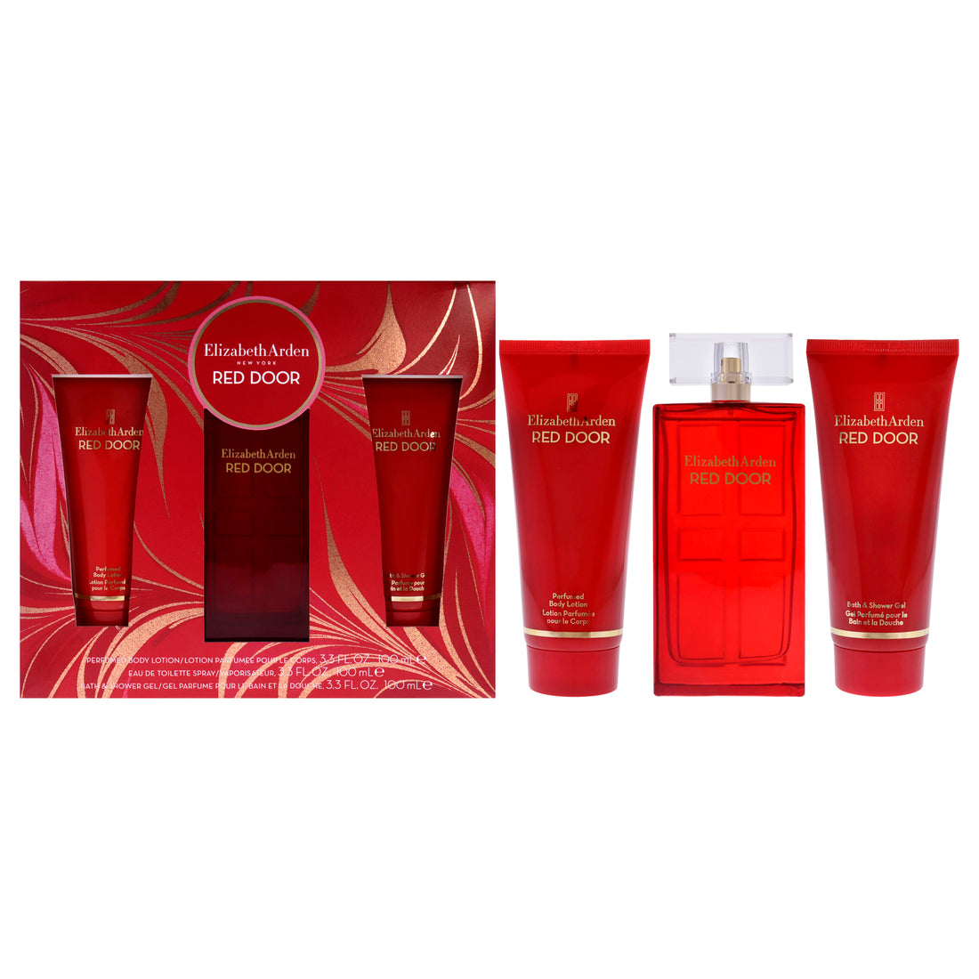 Red Door by Elizabeth Arden for Women - 3 Pc Gift Set 3.3oz EDT Spray, 3.3oz Body Lotion, 3.3oz Bath & Shower Gel