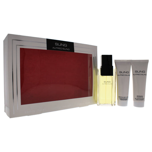 Sung by Alfred Sung for Women 3 Pc Gift Set 3.4oz EDT Spray, 2.5oz Essential Body Lotion, 2.5oz Refreshing Shower Gel
