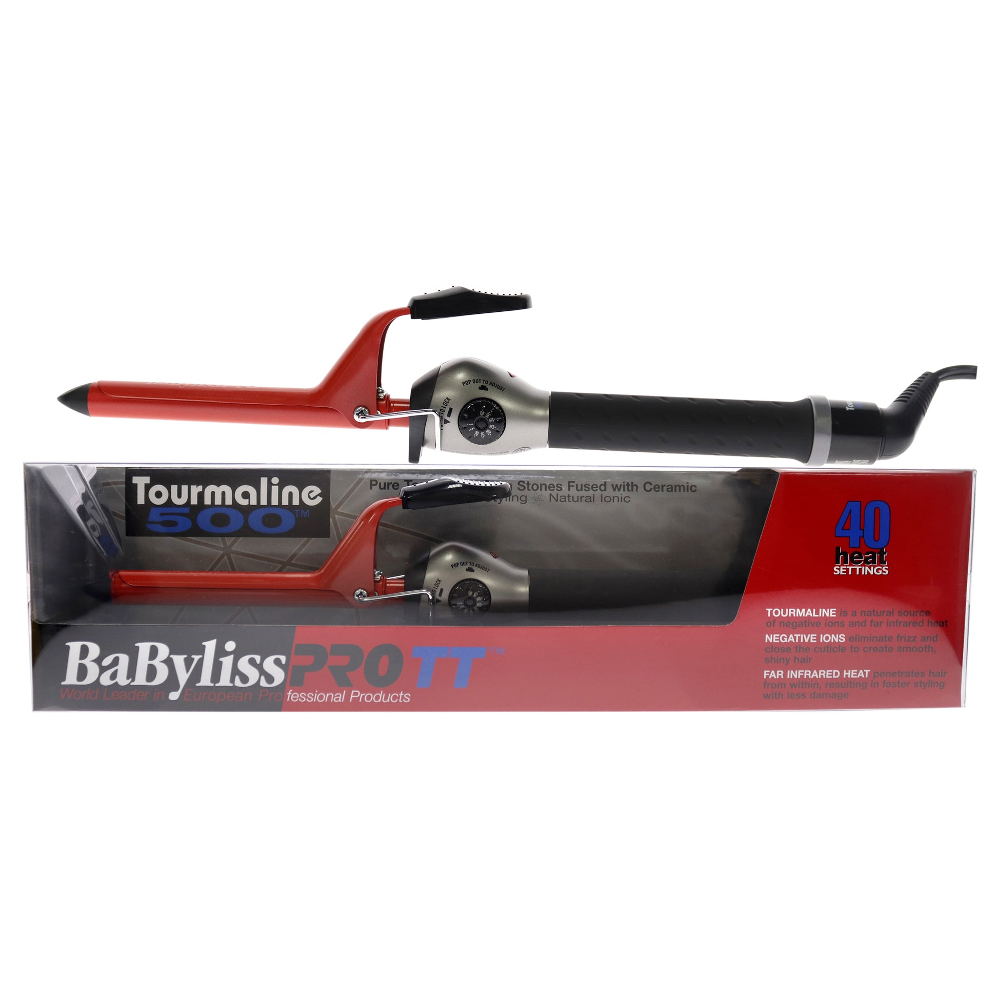 Babyliss PRO TT Tourmaline 500 Ceramic Curling Iron - Model BTM5058SC - Red-Black
