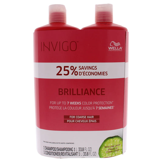 Brilliance Shampoo and Conditioner For Coarse Colored Hair Duo by Wella for Unisex - 2 X 33.8 oz Shampoo, Conditioner