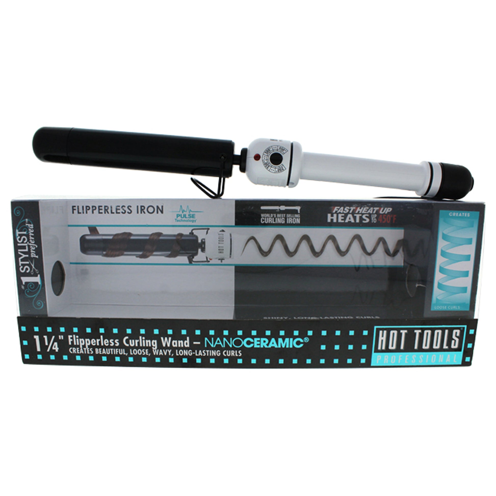Nano Ceramic Flipperless Curling Wand - Model # HTBW1861 - Black/White