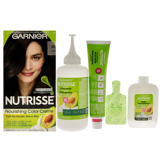 Nutrisse Nourishing Color Creme # 20 Soft Black by Garnier for Unisex - 1 Application Hair Color