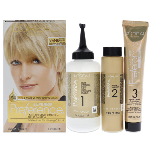 Superior Preference Fade-Defying Color - 9.5 NB Lightest Natural Blonde- Natural by LOreal Paris for Unisex - 1 Application Hair Color