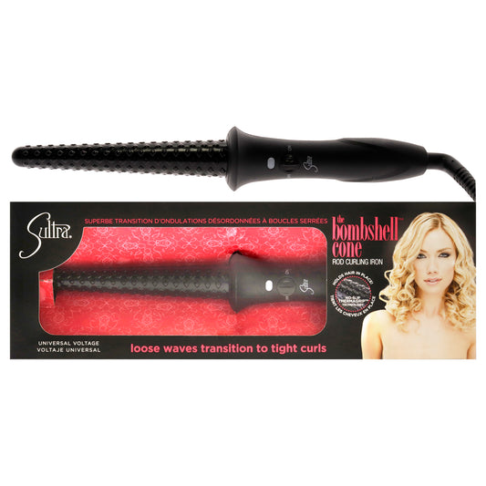 The Bombshell Cone Rod Curling Iron - Black by Sultra for Unisex 1 Inch Curling Iron