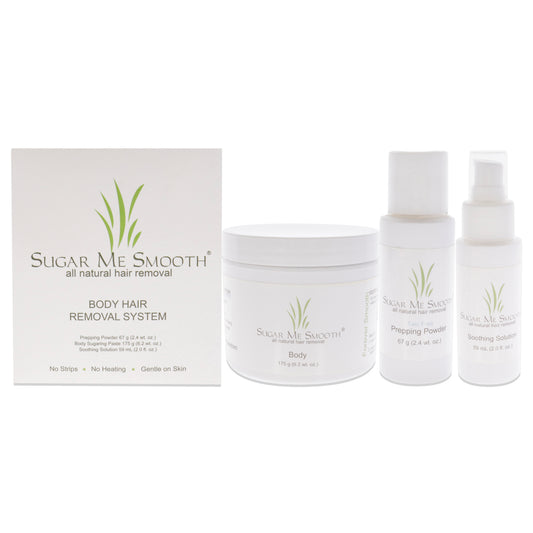 Body Hair Removal System Kit by Sugar Me Smooth for Unisex 5 Pc 6.2oz Body Sugaring Paste, 2.4oz Prepping Powder, 2oz Soothing Solution, 2 Reusable Full Body Applicators