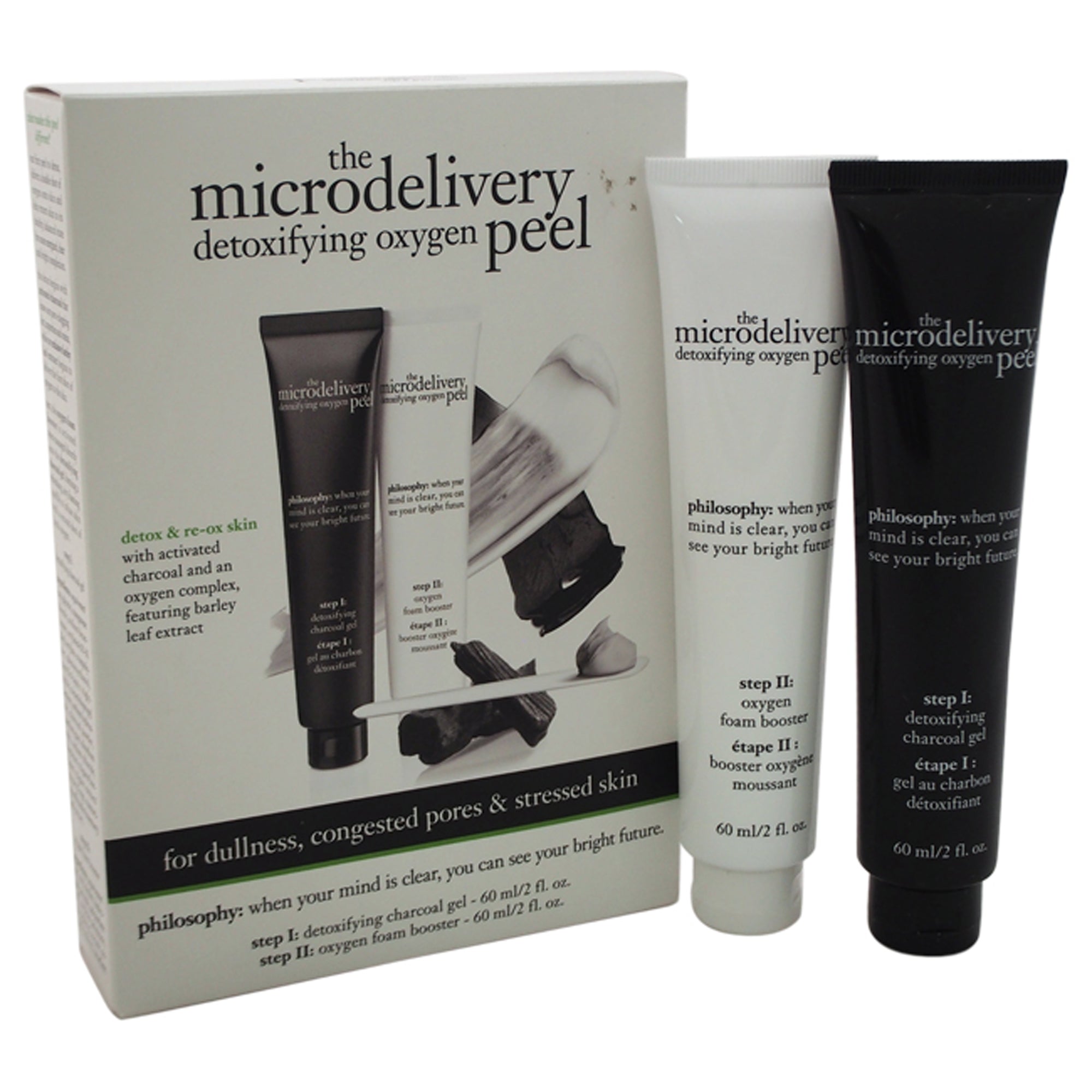 The Microdelivery Detoxifying Oxygen Peel Kit by Philosophy for Women - 2 Pc Kit 2oz Detoxifying Charcoal Gel, 2oz Oxygen Foam Booster