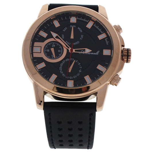 AG0064-03 Rose Gold/Black Leather Strap Watch by Antoneli for Men - 1 Pc Watch