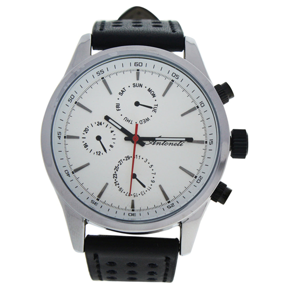 AG0308-01 Silver/Black Leather Strap Watch by Antoneli for Men - 1 Pc Watch