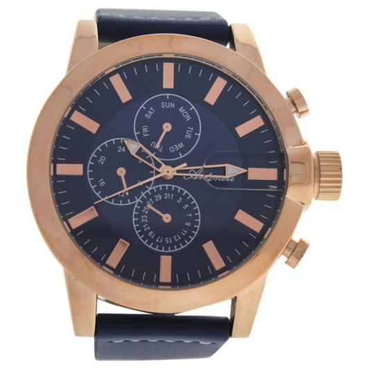 AG1901-04 Rose Gold/Blue Leather Strap Watch by Antoneli for Men - 1 Pc Watch