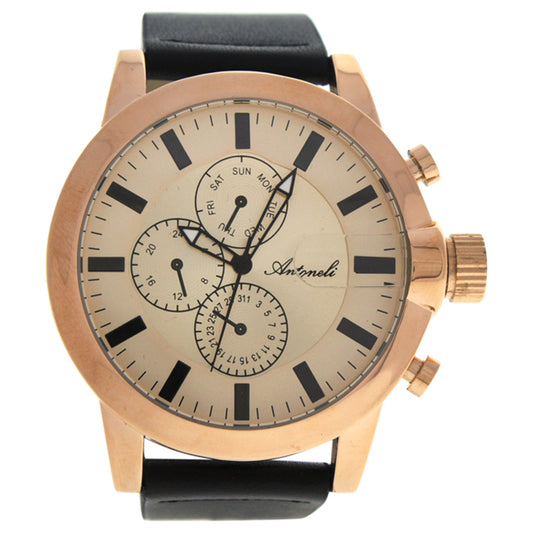 AG1901-19 Rose Gold/Black Leather Strap Watch by Antoneli for Men - 1 Pc Watch