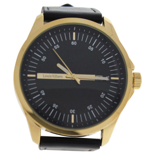 AG3804-04 Gold/Black Leather Strap Watch by Louis Villiers for Men - 1 Pc Watch