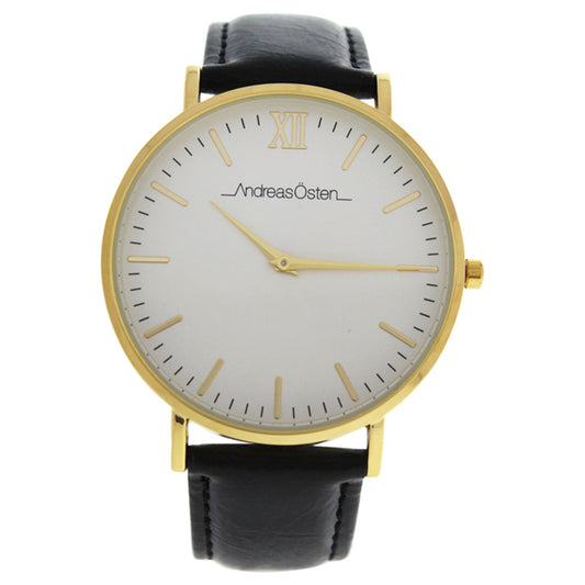 AO-103 Klassisk - Gold/Black Leather Strap with Blue-White-Red Nylon Strap Watch by Andreas Osten for Men - 1 Pc Watch