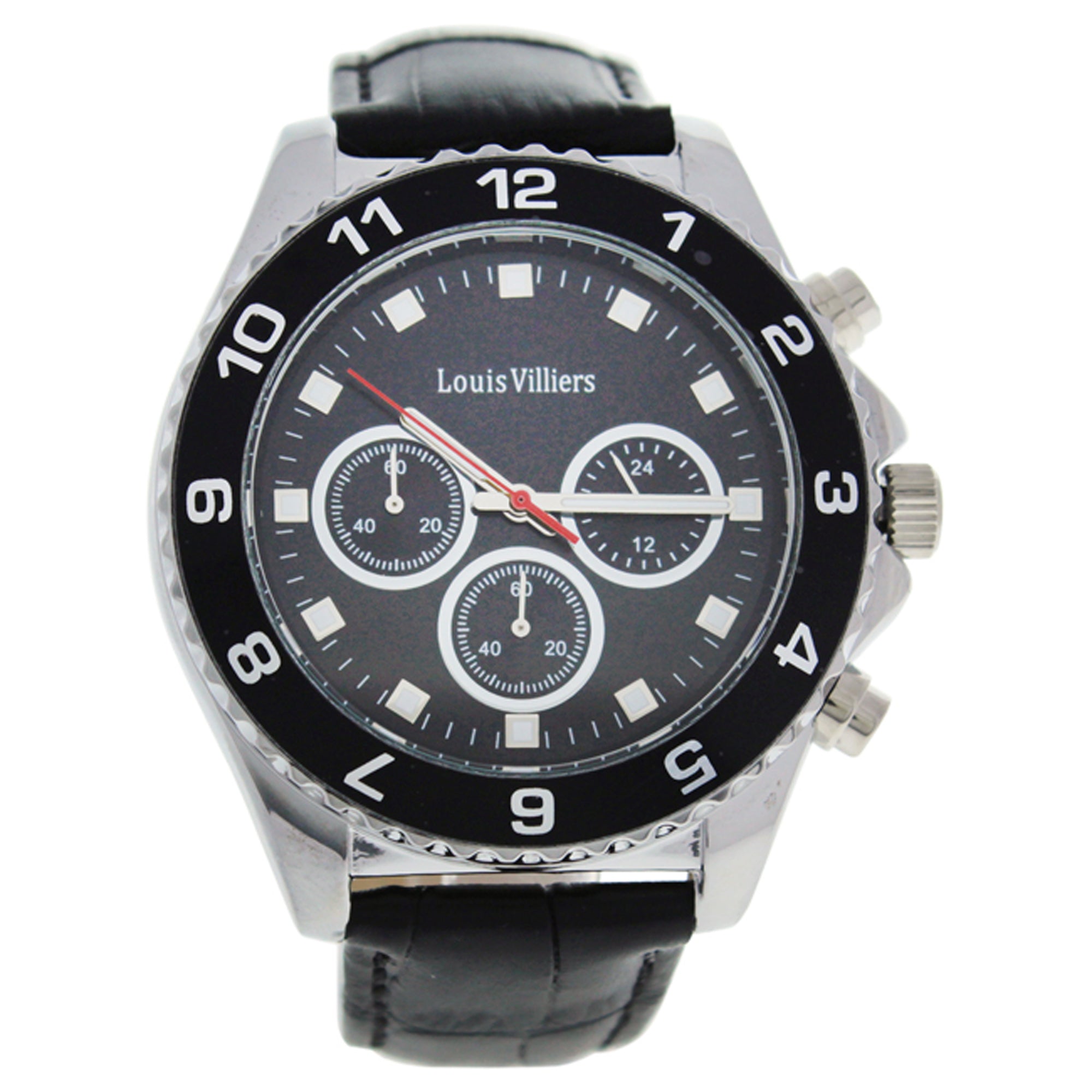 LVAG5877-4 Black/Silver Leather Strap Watch by Louis Villiers for Men - 1 Pc Watch