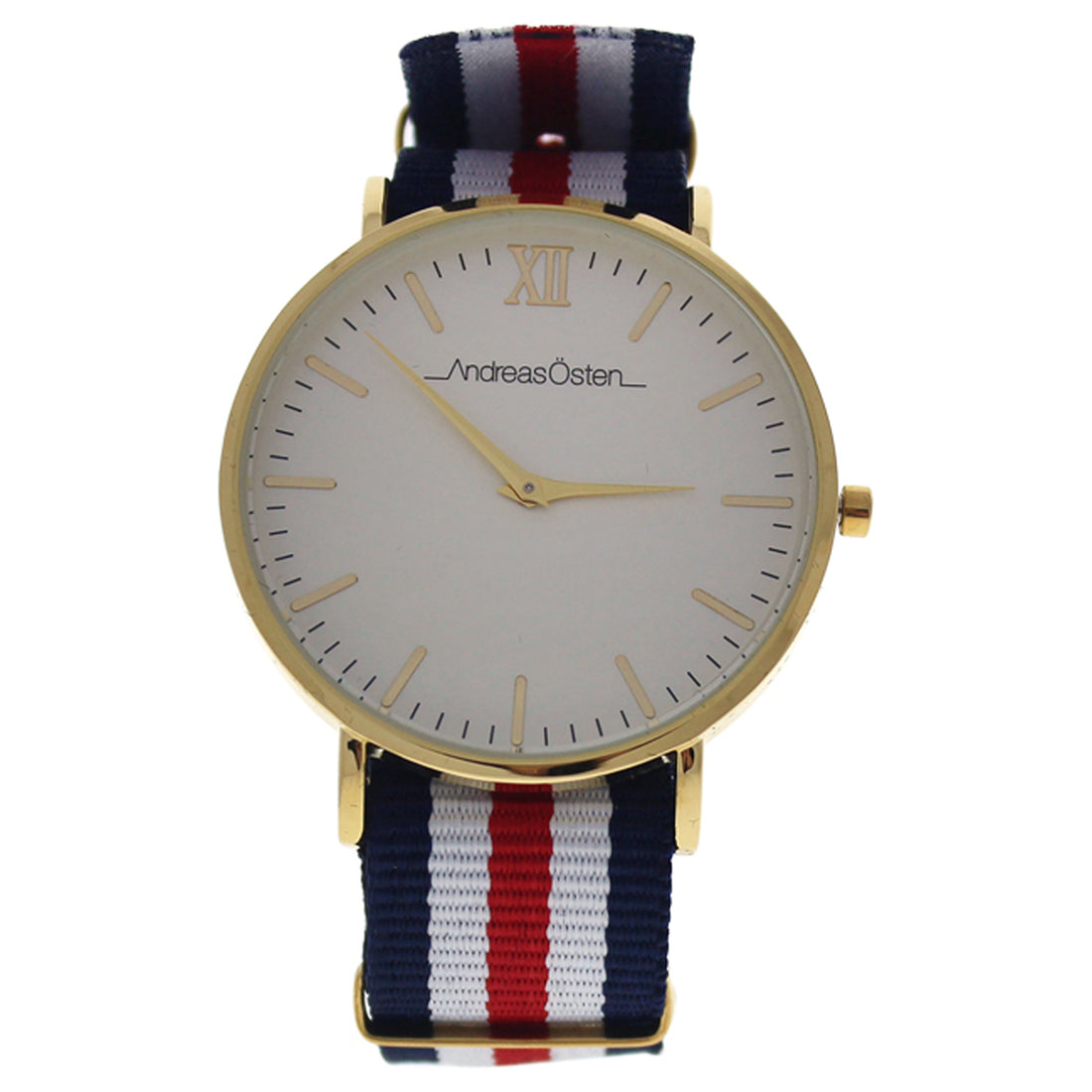 AO-63 Somand - Gold/Navy Blue-White-Red Nylon Strap Watch by Andreas Osten for Unisex - 1 Pc Watch