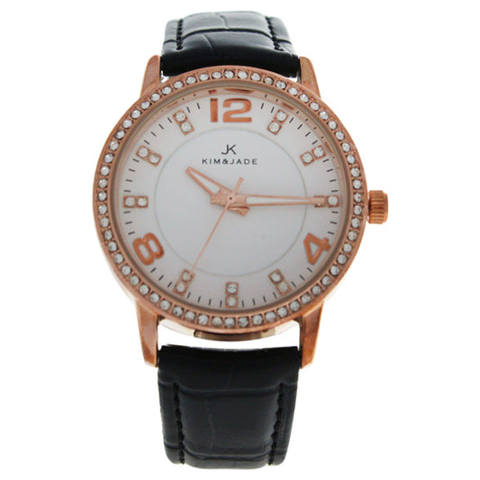 2031L-GPBLW Rose Gold/Black Leather Strap Watch by Kim & Jade for Women - 1 Pc Watch
