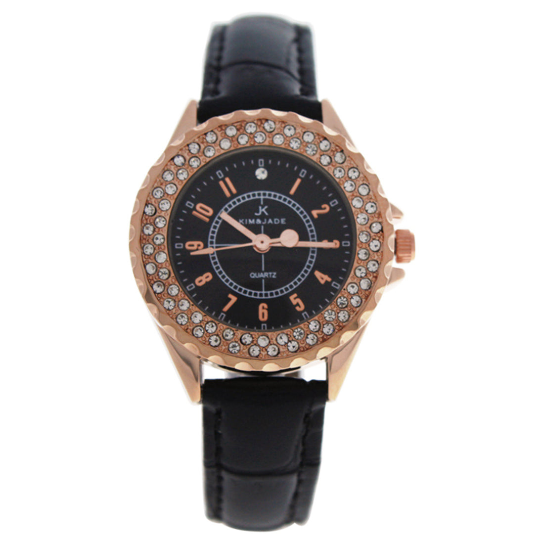 2033L-GPBLBL Rose Gold/Black Leather Strap Watch by Kim & Jade for Women - 1 Pc Watch