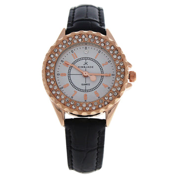 2033L-GPBLW Rose Gold/Black Leather Strap Watch by Kim & Jade for Women - 1 Pc Watch