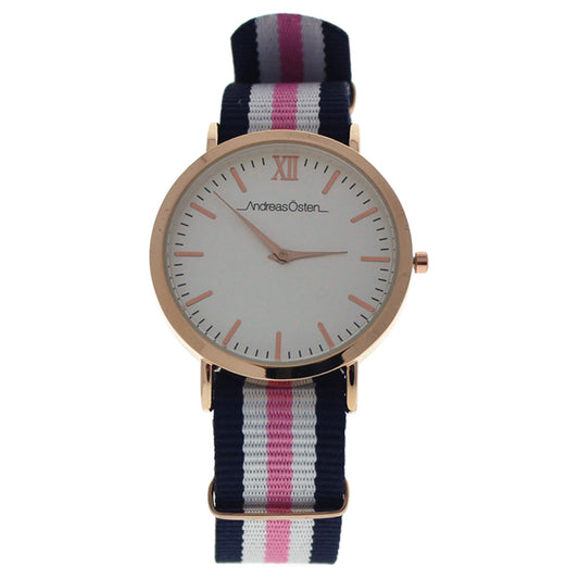 AO-07 Somand - Rose Gold/Navy Blue-White-Pink Nylon Strap Watch by Andreas Osten for Women - 1 Pc Watch