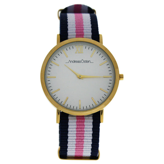 AO-08 Somand - Gold/Blue-White-Pink Nylon Strap Watch by Andreas Osten for Women - 1 Pc Watch