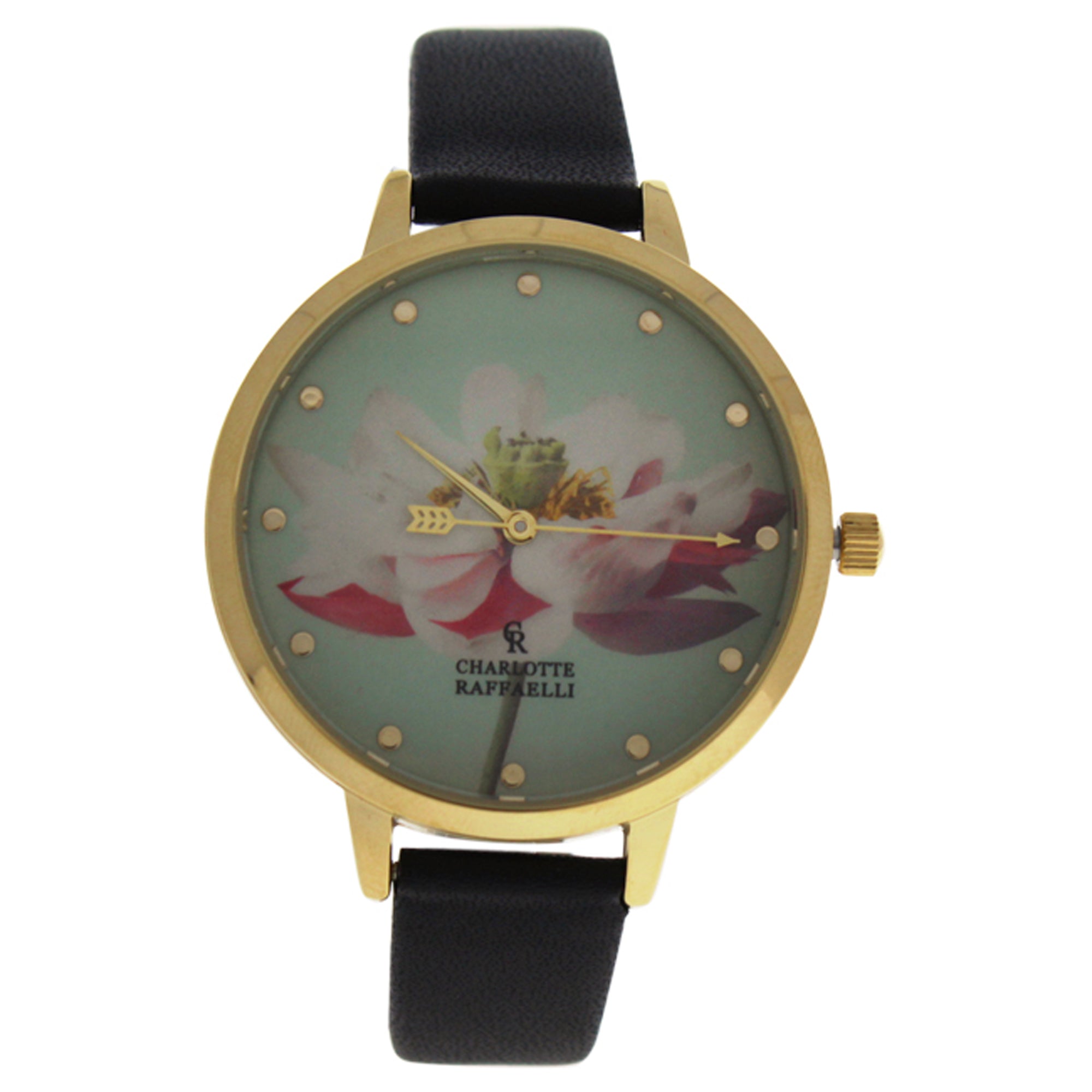 CRF008 La Florale - Gold/Black Leather Strap Watch by Charlotte Raffaelli for Women - 1 Pc Watch