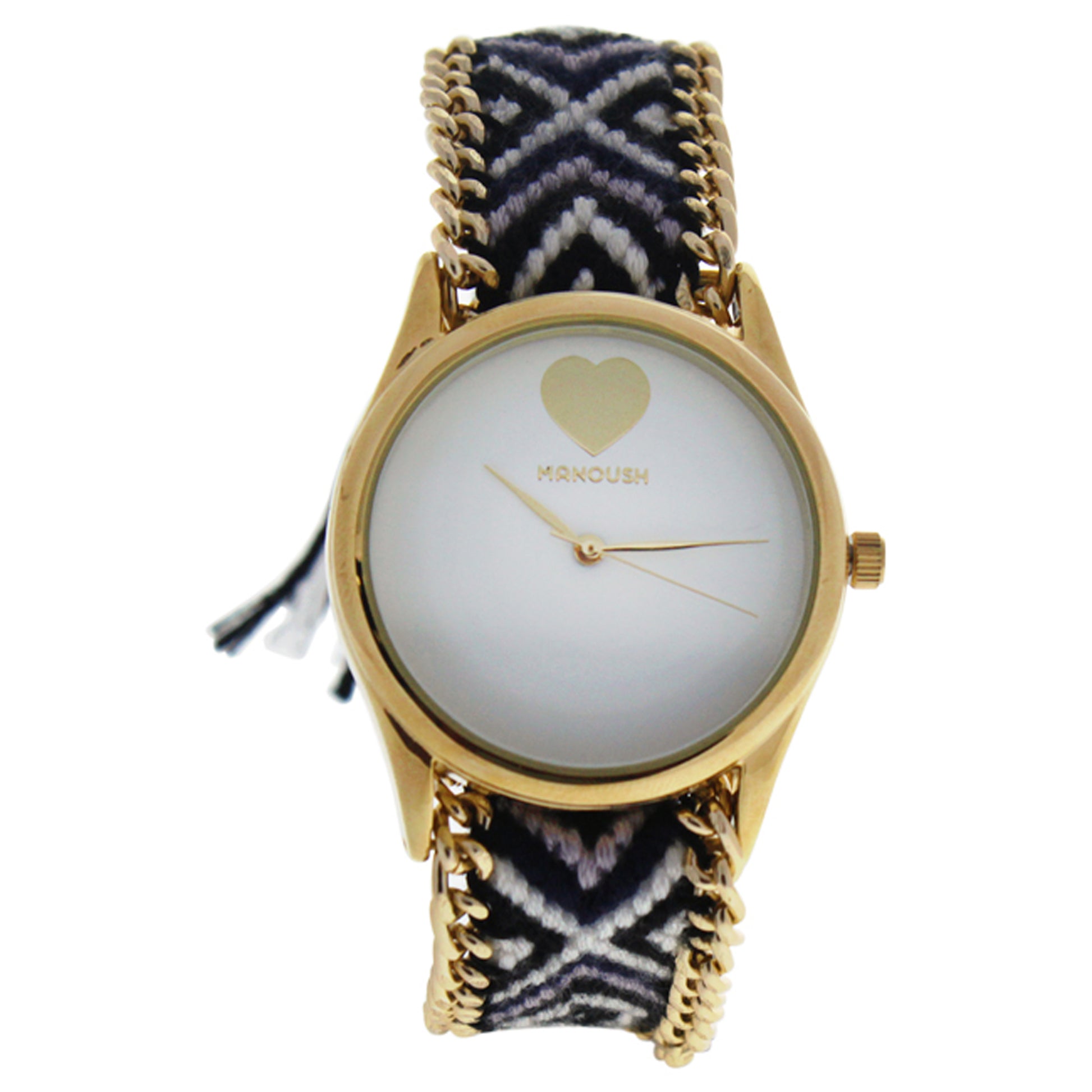 MNSHIWC Hindi Heart - Gold/Black Nylon Strap Watch by Manoush for Women - 1 Pc Watch