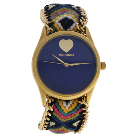MSHHIBC Hindi Heart - Gold/Blue Nylon Strap Watch by Manoush for Women - 1 Pc Watch