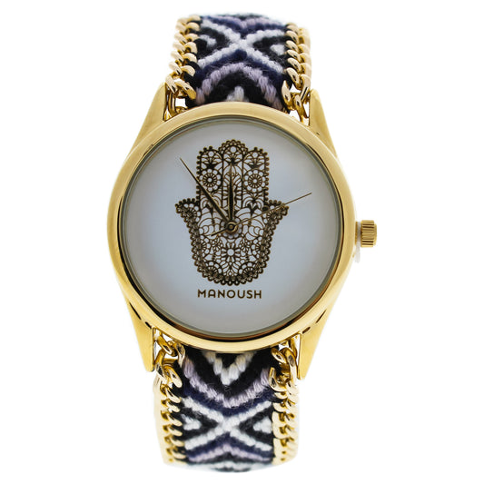 MSHHIWH Hindi Hand - Gold/Black Nylon Strap Watch by Manoush for Women - 1 Pc Watch