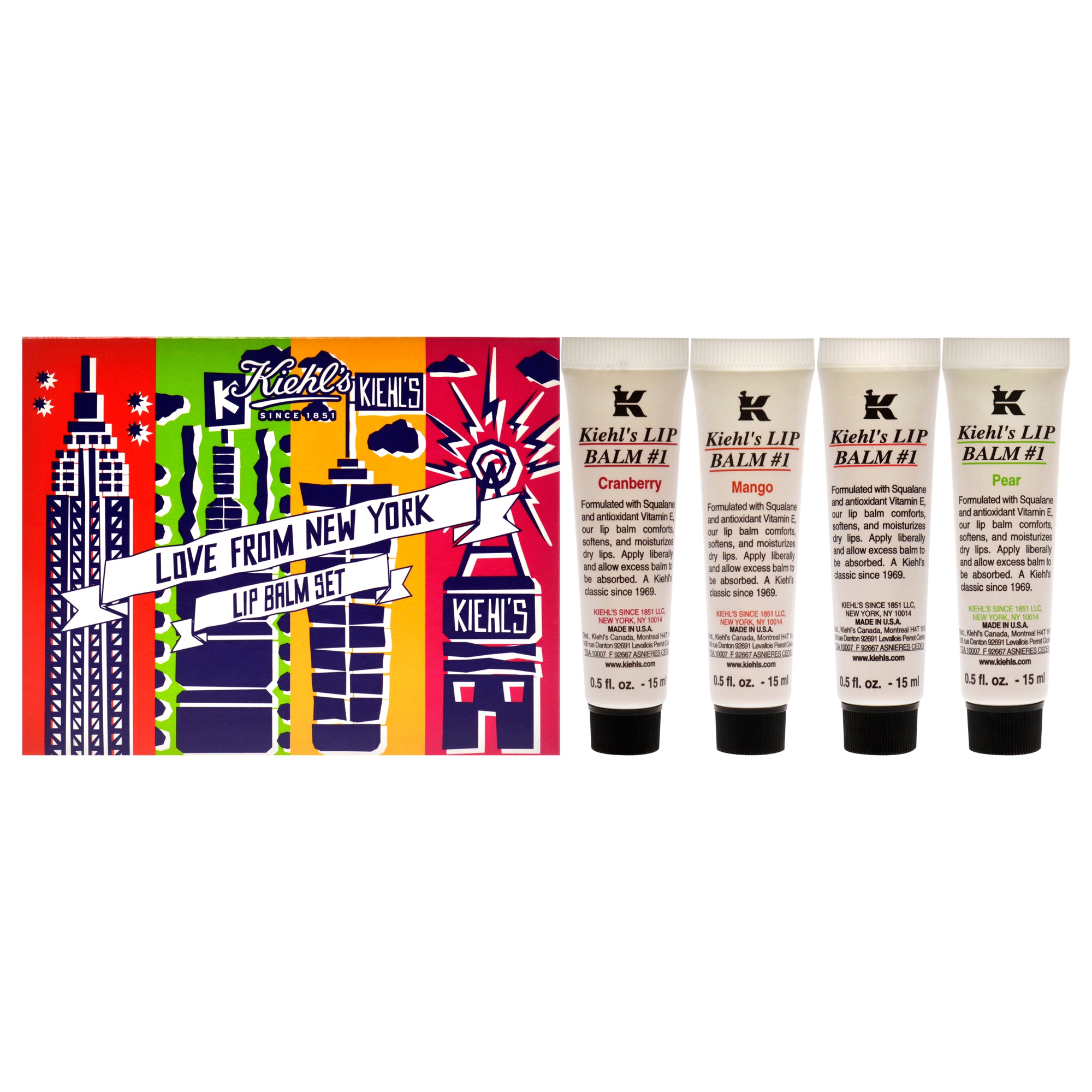 Lip Balm SPF 4 Kit - 1 by Kiehls for Unisex - 4 Pc Kit 0.5oz Lip Balm SPF 4 - Original, 0.5oz Lip Balm SPF 4 - Cranberry, 0.5oz Lip Balm SPF 4 - Pear, 0.5oz Lip Balm SPF 4 - Mango