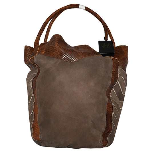 Phoenix Tote Bag Suede/Snake Tote-Chocolate/Brown by House of Harlow 1960 for Women - 1 Pc Bag